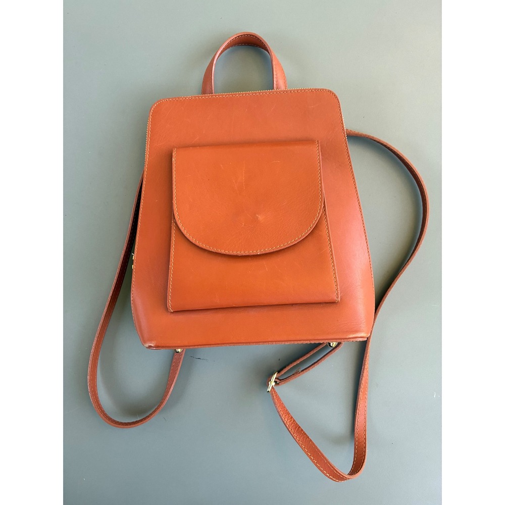 Borse In Pelle Italian Leather Backpack Cognac Orange Convertible Shoulder Bag